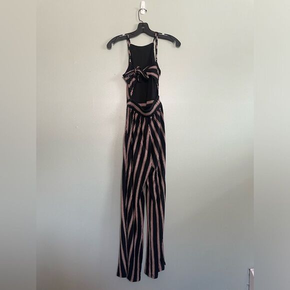 Joie Halter Black and Pink Striped Wide leg Cropped Jumpsuit SZ XXS - Picture 6 of 8